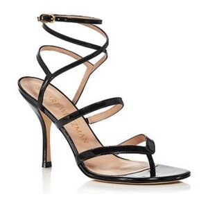 Stuart Weitzman Julina Black Patent Strappy Heels Sandals Size 9.5